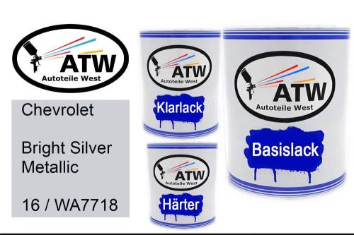 Chevrolet, Bright Silver Metallic, 16 / WA7718: 1L Lackdose + 1L Klarlack + 500ml Härter - Set, von ATW Autoteile West.